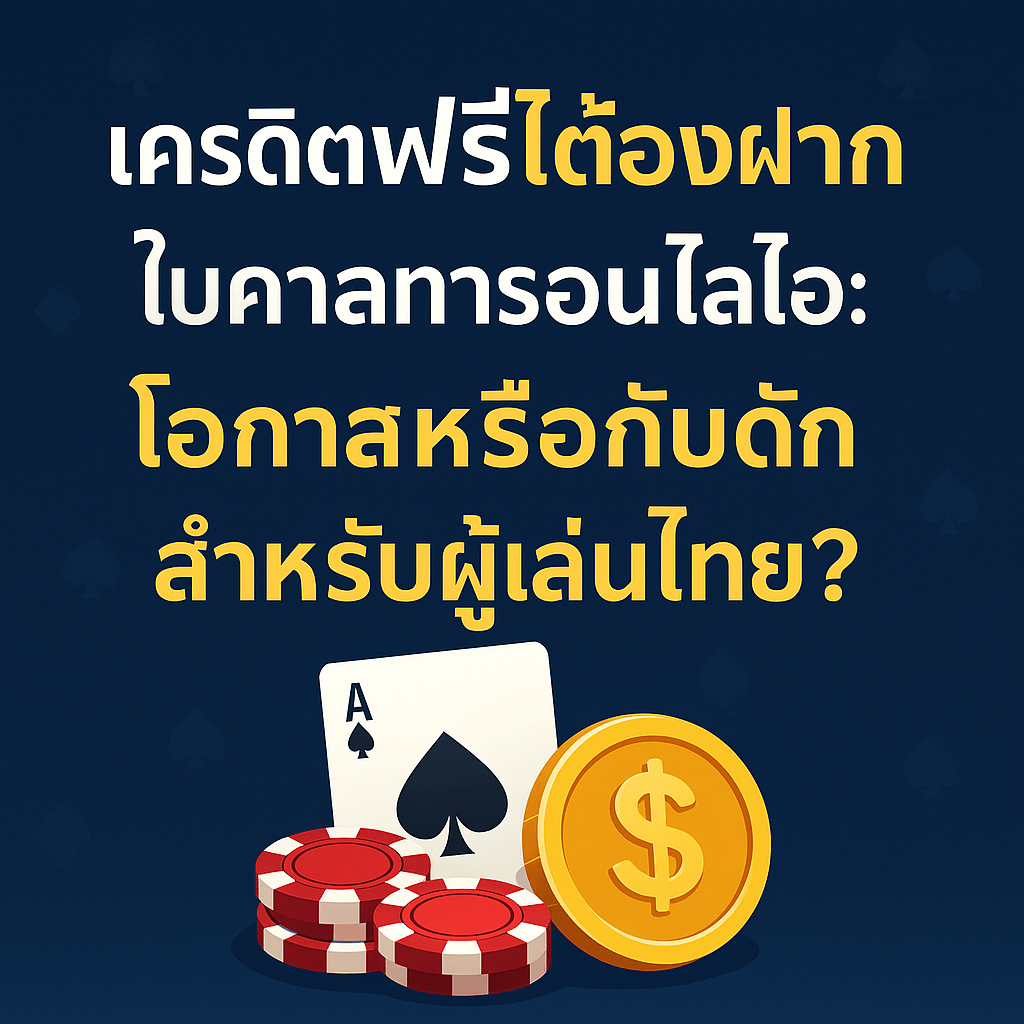 ภาพโปรโมตเครดิตฟรีไม่ต้องฝากในคาสิโนออนไลน์ แสดงชิป ไพ่ และเหรียญทอง โทนสีทอง-ดำ สไตล์หรูหรา เหมาะกับเว็บไซต์ 999arch.com